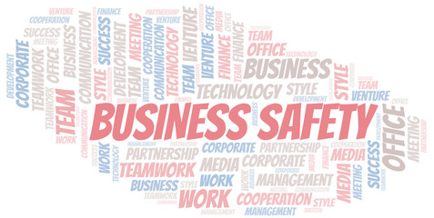 Obraz premium Business Safety word cloud. Collage made with text only.