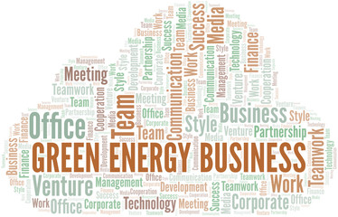 Green Energy Business word cloud. Collage made with text only.
