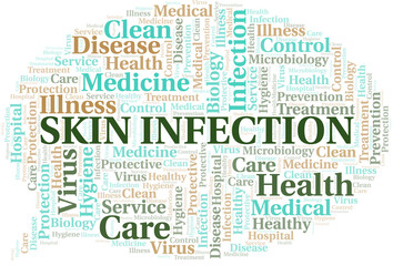 Skin Infection word cloud vector made with text only.