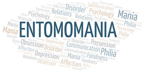 Entomomania word cloud. Type of mania, made with text only.