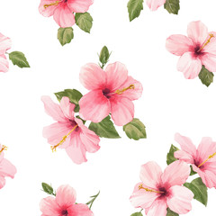 Watercolor hibiscus vector pattern © zenina
