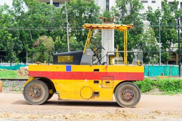 Old Road roller on the street