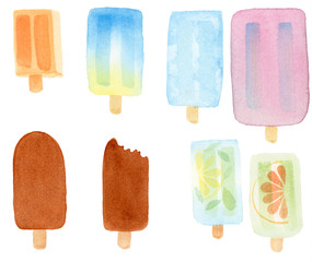 Ice cream hand-drawn watercolor illustration isolated on white background