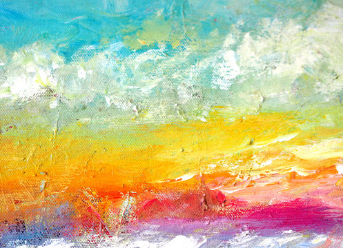 Blue sky and cloud sunset oil painting abstract background