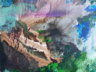 Autumn colors texture wallpaper. Abstract landscape. Handmade artwork background with ground and greenery.