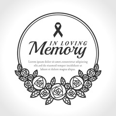 In loving Memory text and ribbon in Black circle line Wreath rose vector design