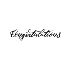 Congratulations banner. Modern calligraphy word for greeting card. Black text isolated on white background.