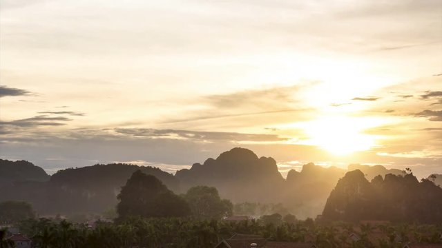 Sunset Timelapse of Vietnam Limestone Mountain Landscape - Tam Coc