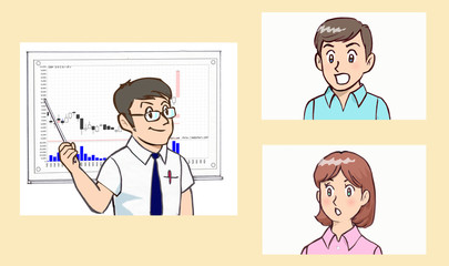 株式の解説者の話に驚く受講者の主婦と学生