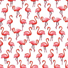 Pink flamingo seamless pattern on white background