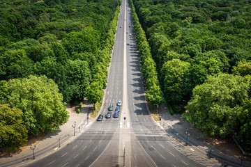 View and road with cars from Siegessaule in Berlin, Germany