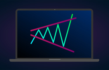 Bullish Expanding Triangle pattern figure technical laptop analysis. Vector stock and cryptocurrency exchange graph, forex analytics and trading market chart flat vector icon.