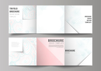 The minimal vector editable layout of square format covers design templates for trifold brochure, flyer, magazine. Topographic contour map, abstract monochrome background.