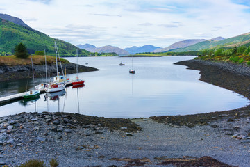 Beautiful scenery of Loch Leven viewing Ballachulish Bridge in distance , Glen Coe , Scotland