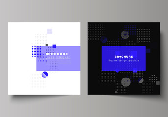 The minimal vector illustration of editable layout of two square format covers design templates for brochure, flyer, magazine. Abstract vector background with fluid geometric shapes.