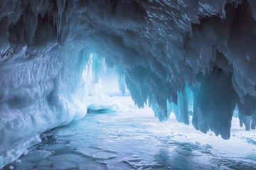 Fabulous ice cave on lake Baikal. Eastern Siberia, Russia