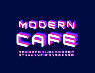 Vector colorful logotype Modern Cafe with creative 3D Font. Trendy Uppercase Alphabet. Bright stylish Letters and Numbers