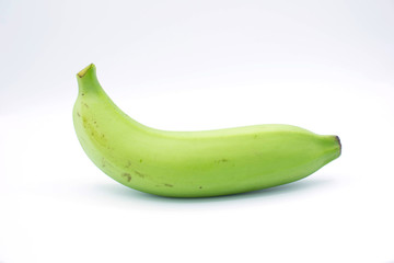 Green bananas on white background.