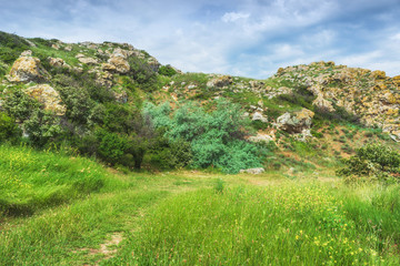 Crimea, Kerch. Nature reserve - dirt road. Hiking landscape park