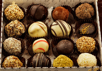Delicious chocolate candies in gift box