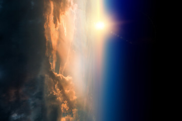 Fototapeta na wymiar Sunrise on planet orbit, space beauty