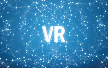 VR on digital interface and blue network background