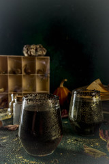 Halloween party drink idea, Witches Brew Black Sangria on Halloween styled table