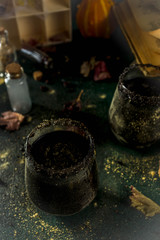 Halloween party drink idea, Witches Brew Black Sangria on Halloween styled table