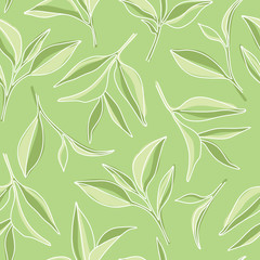 Naklejka na ściany i meble Matcha Green Tea Leaves Graphic Pattern on Green Background