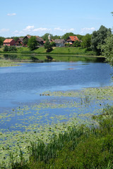 Sava River, and the village Muzilovcica, Lonjsko Polje Nature park, Croatia 