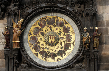 amous medieval astronomical clock in Prague, Czech Republic