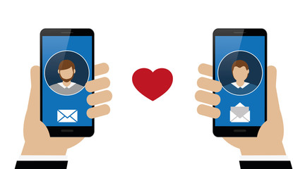 online dating between two homosexual men via smartphone vector illustration EPS10