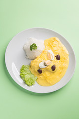 Aji de Gallina, traditional Peruvian food. Seen from above.