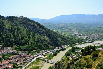 The albanian ancient city of Berat, designated a UNESCO World Heritage Site in 2008. Top view from...