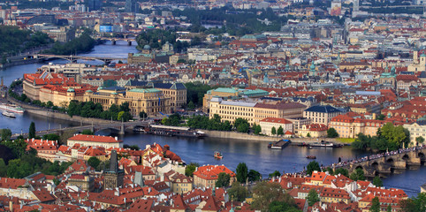 Fototapeta na wymiar Image of Prague bridges over Vltava river, capital city of Czech Republic, during twilight blue hour,Prague,Czech Republic