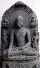 Buddha seated in bhumisparsha, from 10th century found in Basalt, Bihar now exposed in the Indian Museum in Kolkata, West Bengal, India 