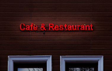 Cafe Restaurant Neon sing on wood