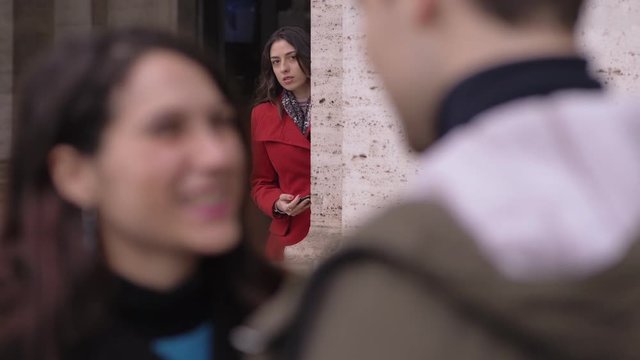 hidden woman taking video on his boyfriend cheating her with other woman
