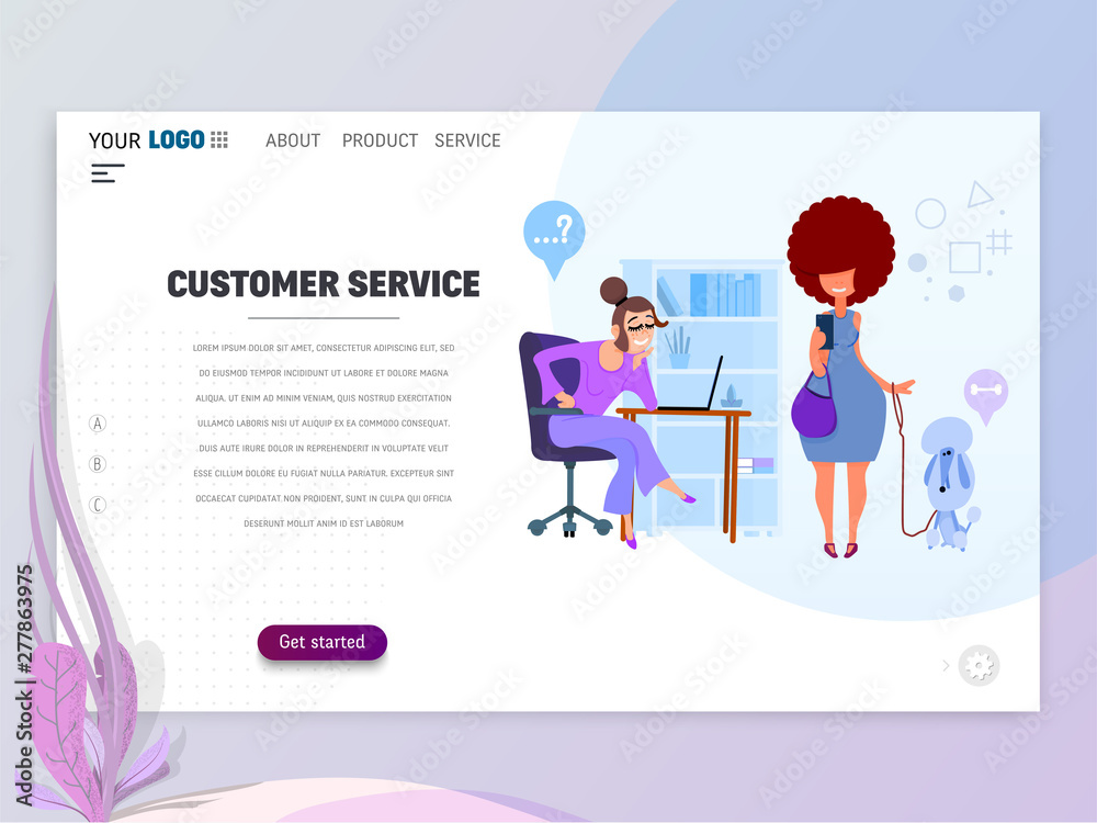 Wall mural concept of customer service department for website or web page. character secretary or assistant fla