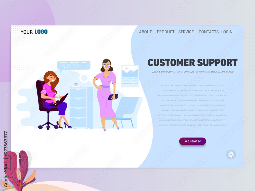 Wall mural concept of customer service department for website or web page. character secretary or assistant fla