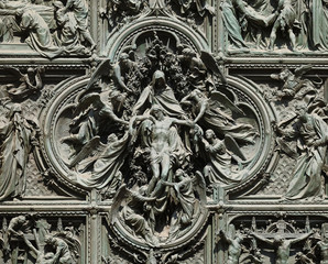 Lamentation of Christ, detail of the main bronze door of the Milan Cathedral, Duomo di Santa Maria Nascente, Milan, Lombardy, Italy