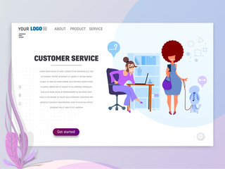 Concept of Customer service department for Website or Web Page. Character secretary or assistant flat graphics