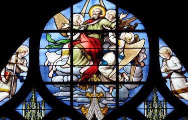 Conversion of St. Paul the Apostle, stained glass window in Saint Severin church in Paris, France
