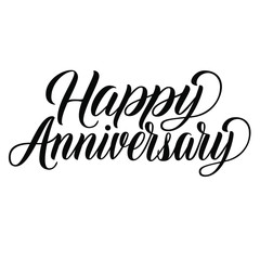 Happy Anniversary vintage hand lettering, brush ink calligraphy, vector type design, isolated on white background. 