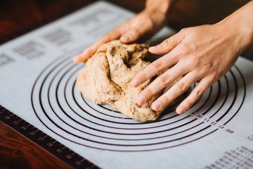Making dough by female hands. Homemade. Preparation of bread