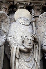 Saint Denis holding his head, Portal of the Virgin, Notre Dame Cathedral, Paris