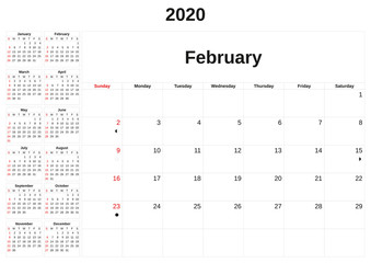 2020 a monthly calendar  with white background.