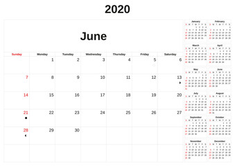 2020 a monthly calendar  with white background.