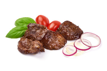 Fried Chicken Livers, Restaurant food, close-up, isolated on white background