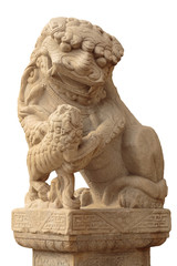 Obraz premium Lion marble face, Chinese Lion, stone carving sculpture, the symbol of Power, by Chinese. Stone Lion sculpture. Sculpture of Chinese lion, Antique stone carving doll